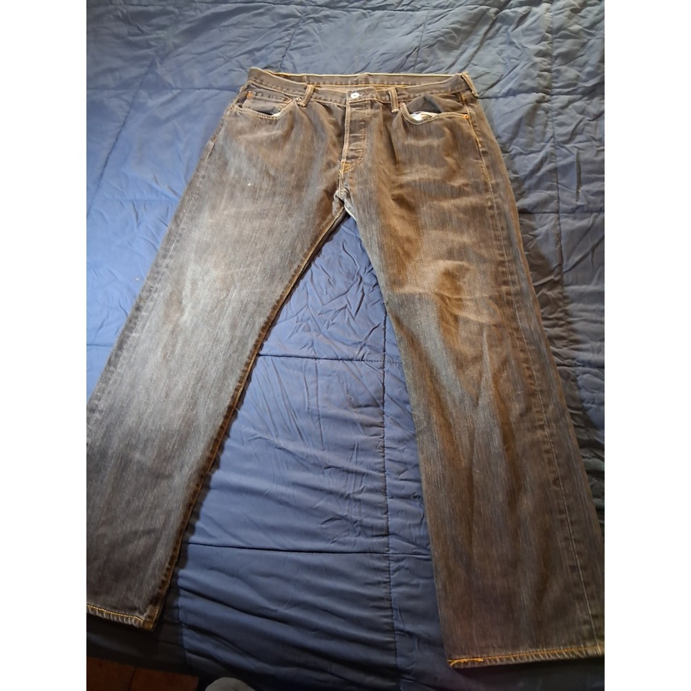 Levis 501 Jeans Mens Black Dark‎ Wash Button Fly Classic Straight 36x30